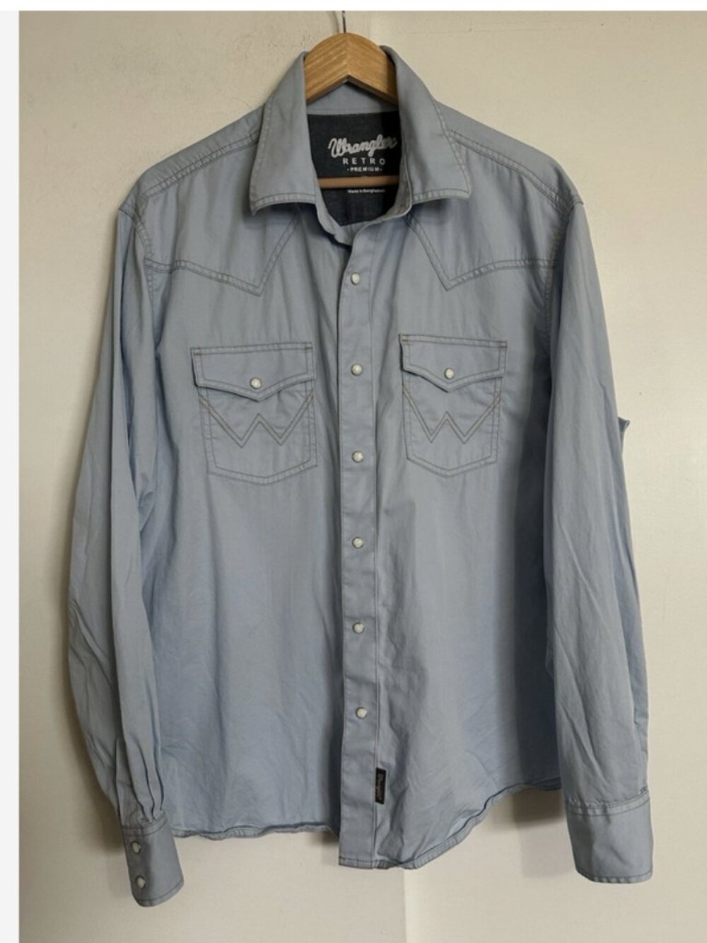WRANGLER Retro Blue Western Pearl Snap Shirt Mens XL Retro